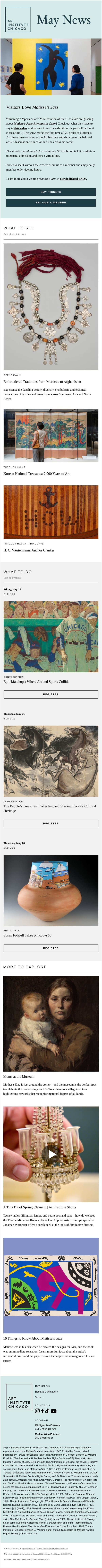 May News: Final Month of “Matisse’s Jazz” email from Art Institute of Chicago screenshot