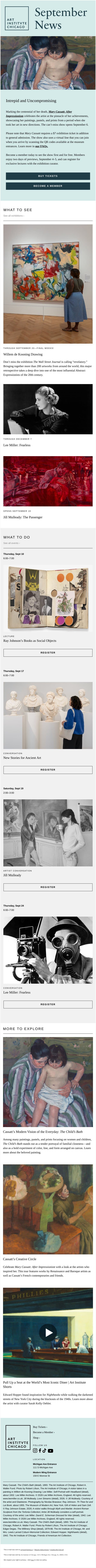September News: “Mary Cassatt: After Impressionism” Opens on Sunday email from Art Institute of Chicago screenshot