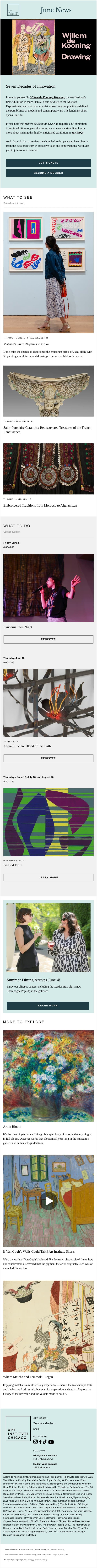 June News: “Willem de Kooning Drawing” Opens This Month email from Art Institute of Chicago screenshot