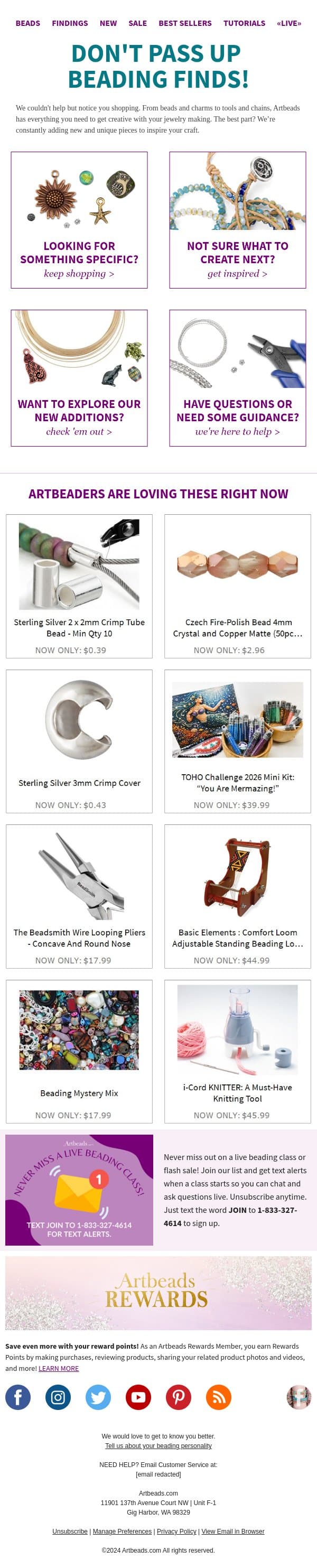 We Caught You Looking đź‘€ email from Artbeads.com screenshot