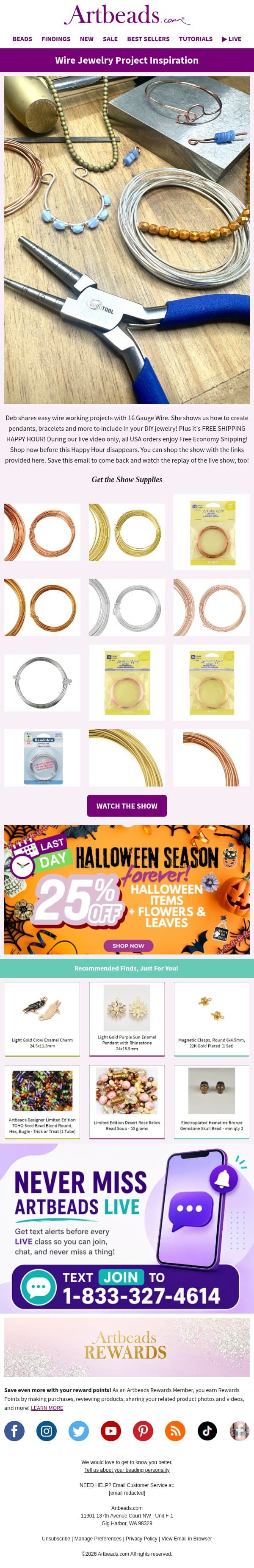 Wire Projects To Start Your Monday Right! email from Artbeads.com screenshot