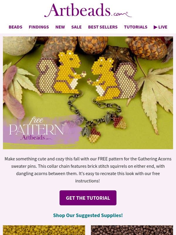 FREE Autumn Jewelry Tutorial: Gathering Acorns 🐿️🌰 email from Artbeads.com