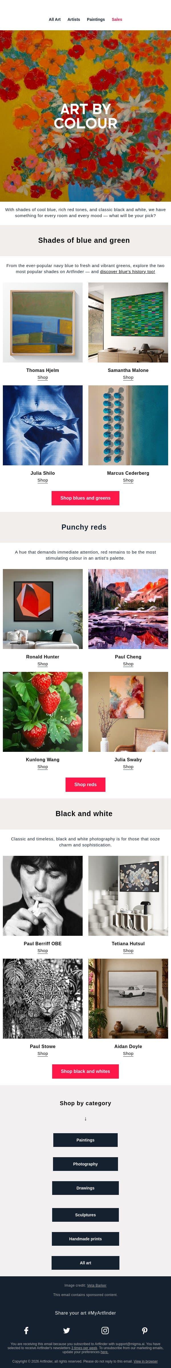 Art by colour 🌈 email from Artfinder screenshot