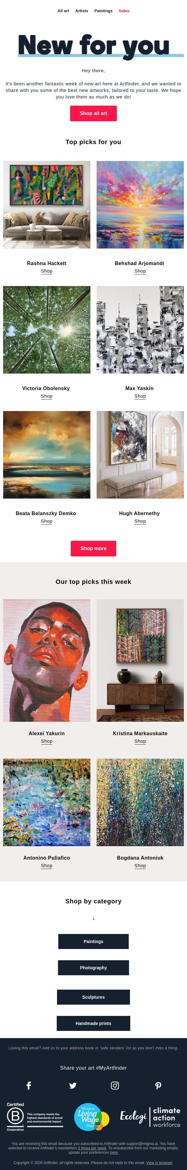 Psst! New art for you π email from Artfinder screenshot