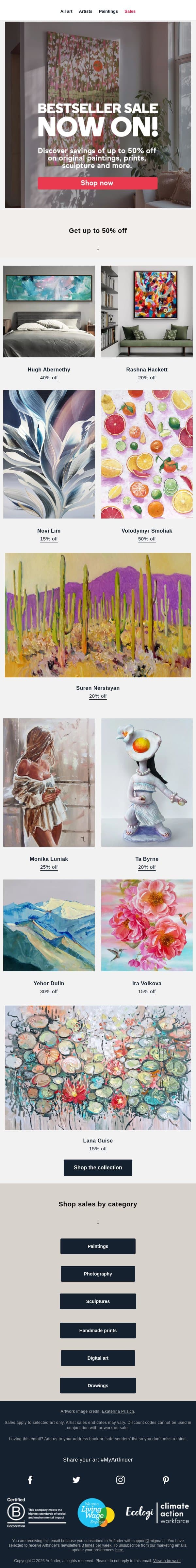 💥 NOW ON: Bestseller sales email from Artfinder screenshot