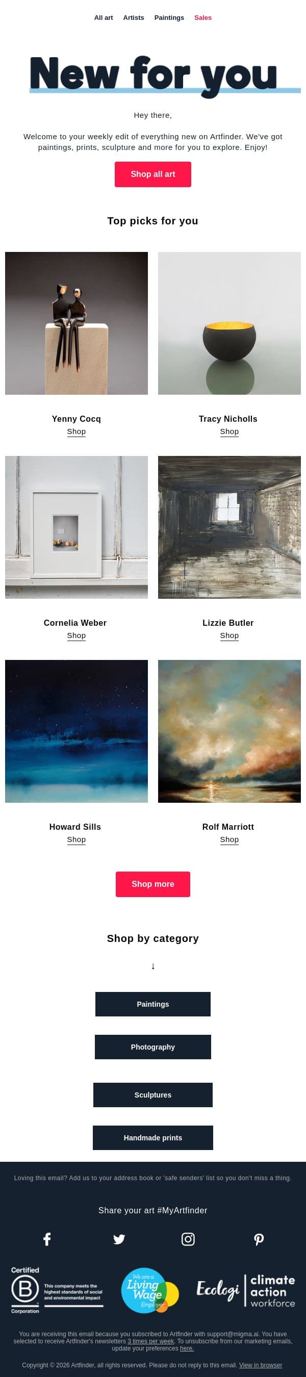 New art for you ✨ email from Artfinder screenshot