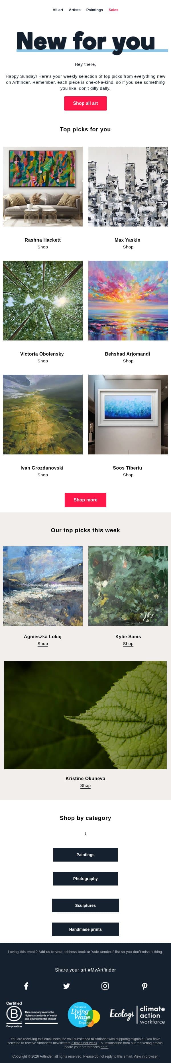 New for you 🔥 email from Artfinder screenshot