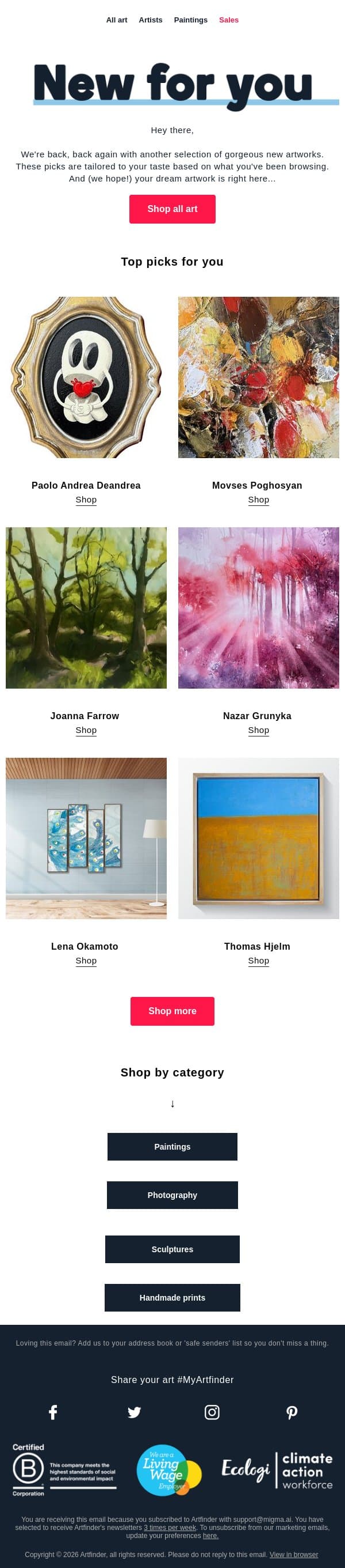 Hot new picks for you 🌶️ email from Artfinder screenshot