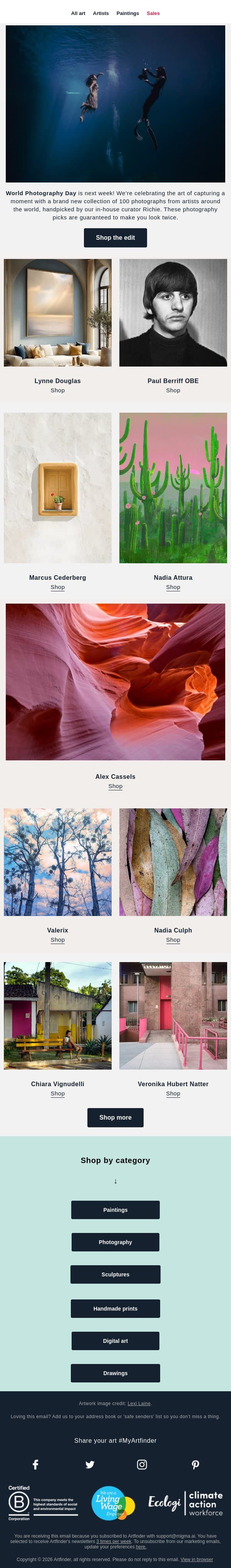 Behind the lens on World Photography Day 📸 email from Artfinder screenshot
