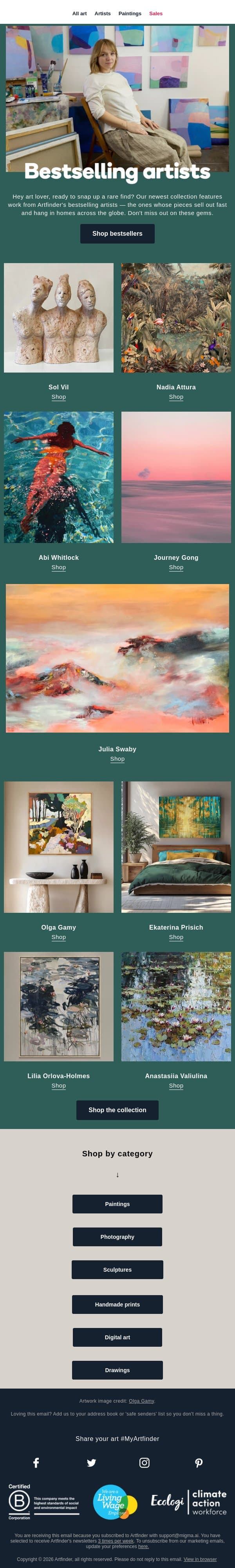 Explore our bestsellers đź’Ž email from Artfinder screenshot