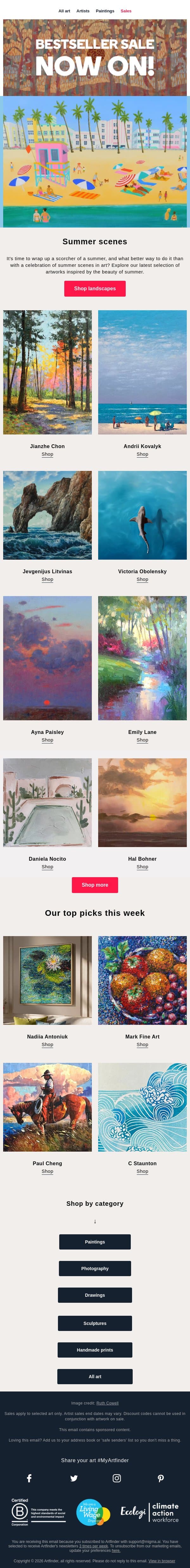 Summer scenes, but make it art 🏖️ email from Artfinder screenshot