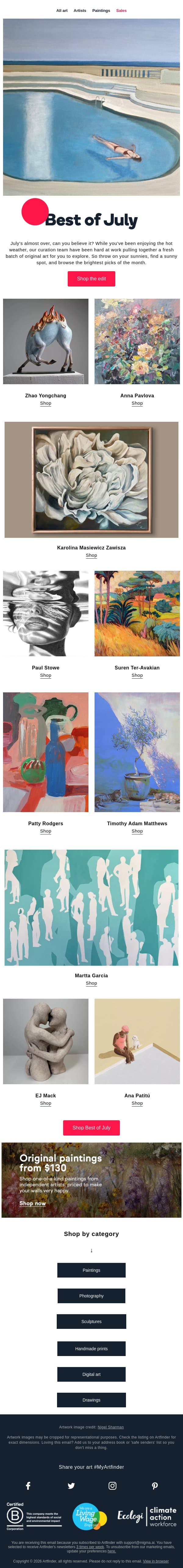 Best of July 🏖️ email from Artfinder screenshot