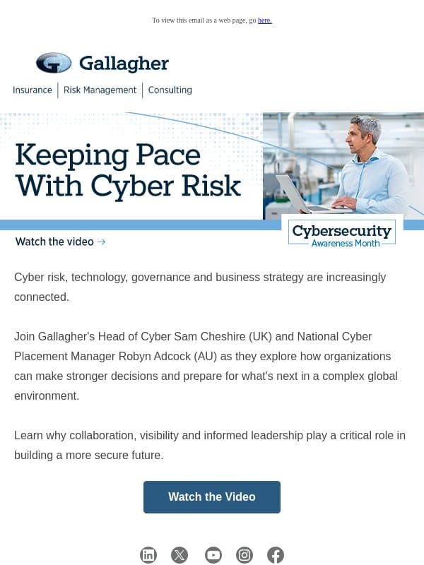 The New Cyber Reality: Keeping Pace With Cyber Risk email from Arthur J. Gallagher & Co.