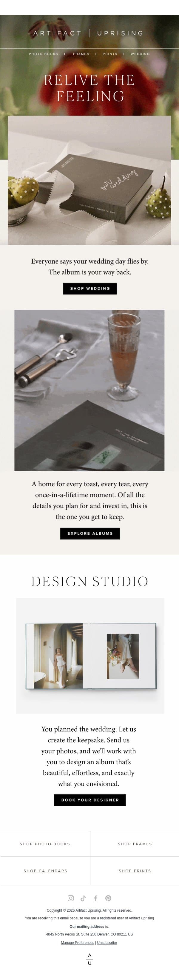 Welcome to Design Studio email from Artifact Uprising screenshot