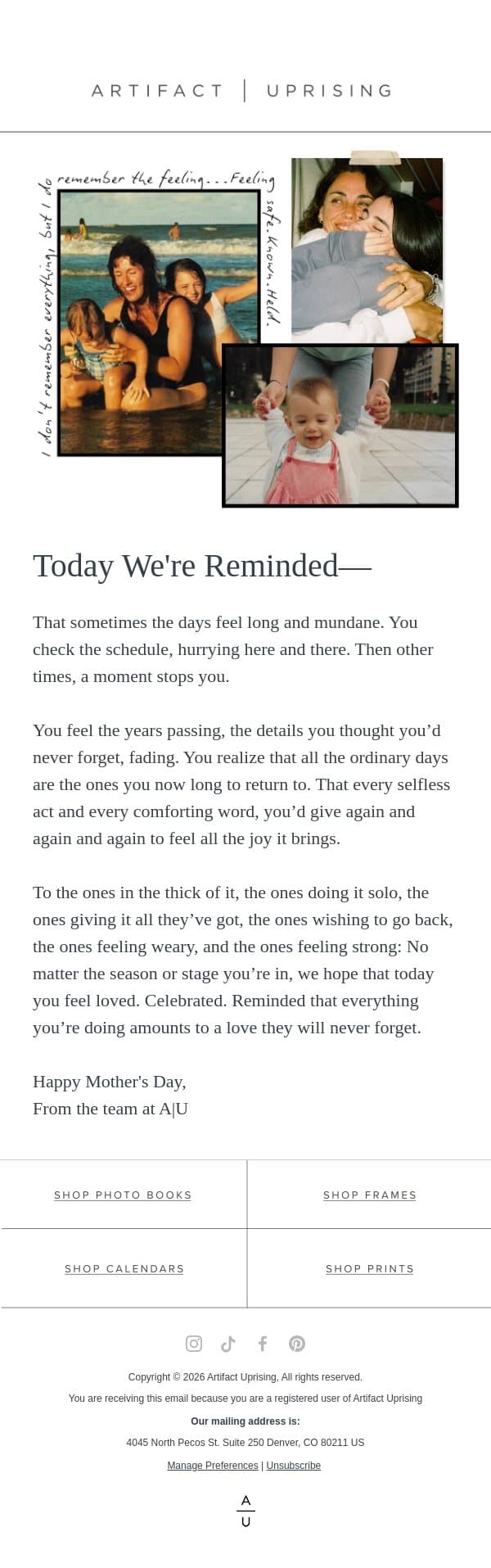 A love letter to moms email from Artifact Uprising screenshot