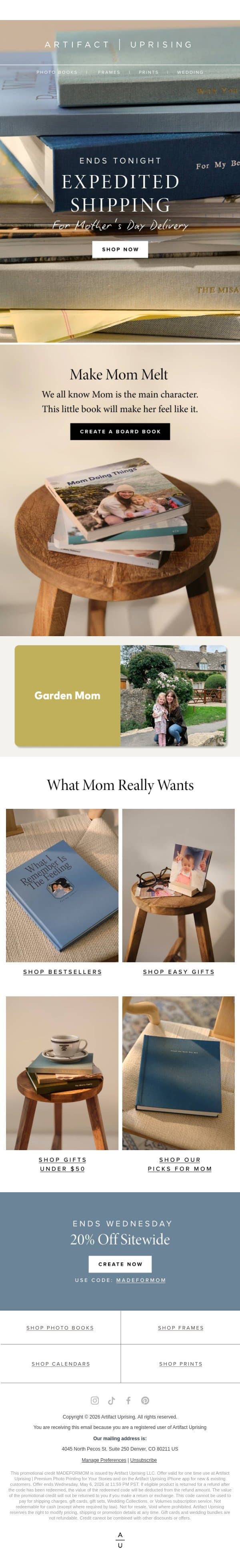 Found: the perfect gift for mom email from Artifact Uprising screenshot