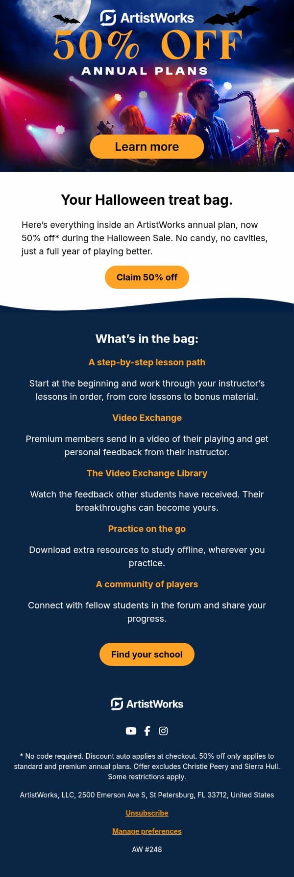 🍬 Your Halloween treat bag is here. email from ArtistWorks screenshot