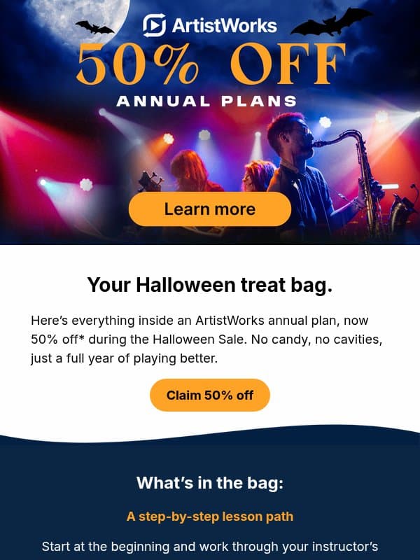 🍬 Your Halloween treat bag is here. email from ArtistWorks