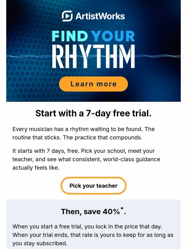 Hesitating? Try it free. email from ArtistWorks