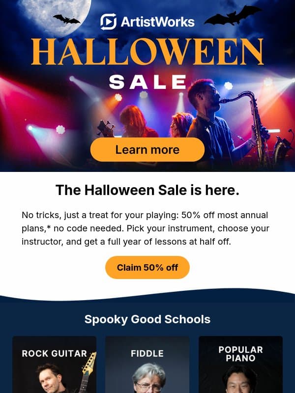 🎃 The Halloween Sale is here: 50% off! email from ArtistWorks