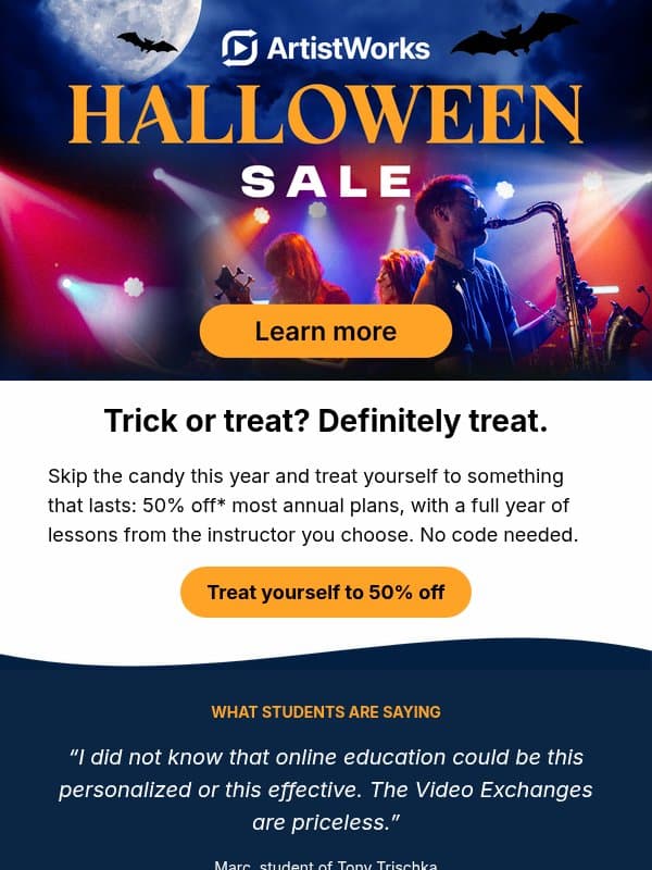 Trick or treat? Definitely treat. email from ArtistWorks