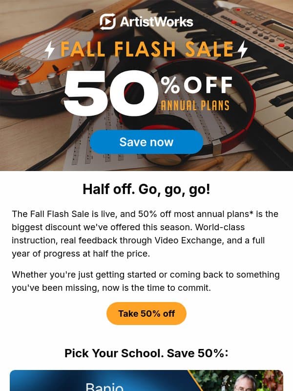 🍂 FALL FLASH SALE 🍂 email from ArtistWorks