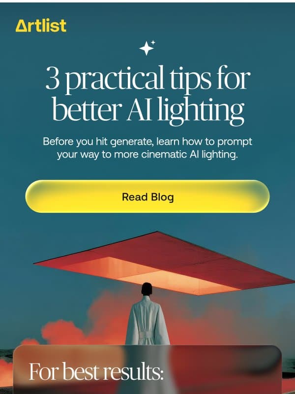 How to control lighting with AI prompts email from Artlist