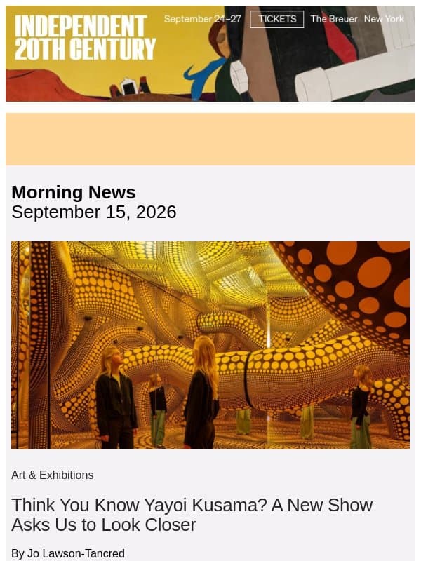 Think You Know Kusama? Think Again email from Artnet