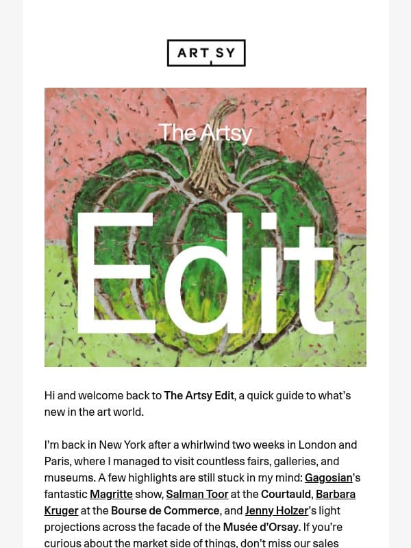 The Artsy Edit | Witchy art, a special announcement, and more art fairs! email from Artsy