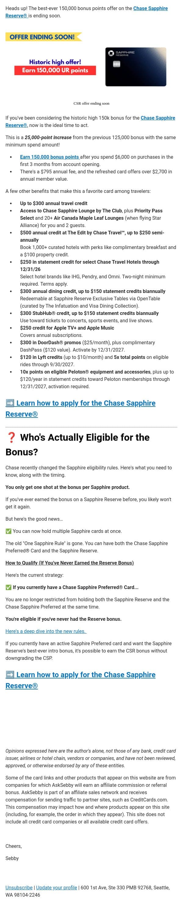 🚨 150K Historic High Offer Ending Soon – Act Fast! email from AskSebby screenshot