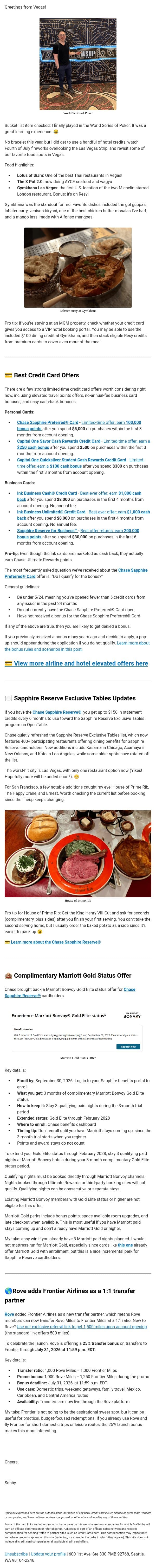 π Sapphire Reserve Perks Changed π¨ Easy Marriott Gold Status email from AskSebby screenshot