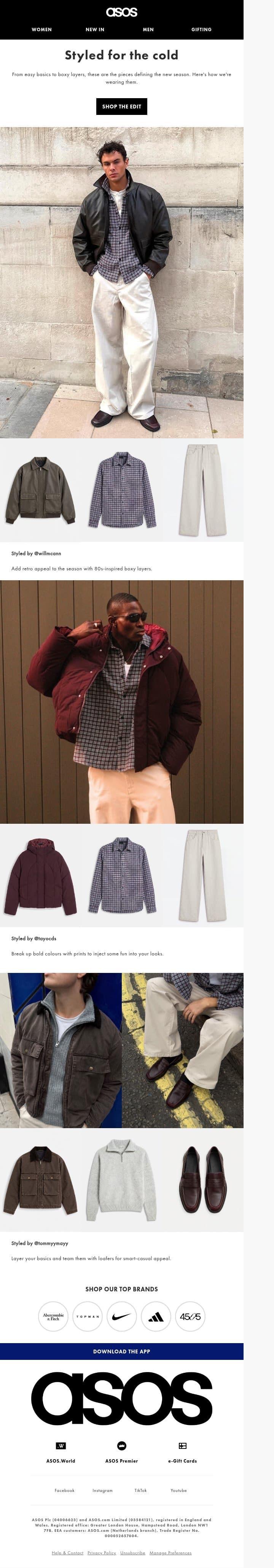 The cold-weather checklist email from ASOS screenshot