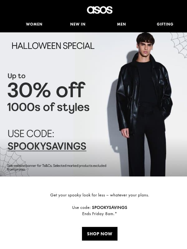 No tricks, just up to 30% off email from ASOS