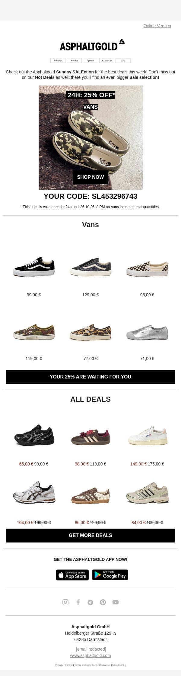 ✅Sale Access: 25% off Vans! email from Asphaltgold screenshot