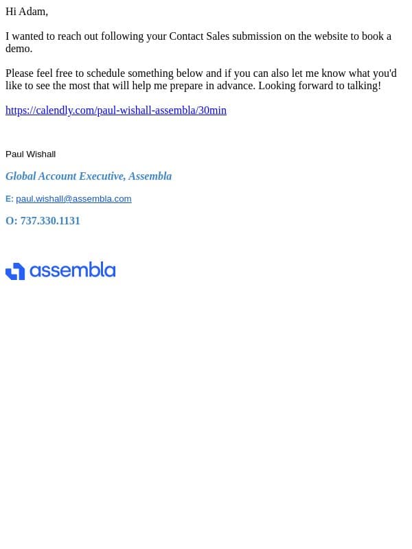 Paul at Assembla email from Assembla screenshot