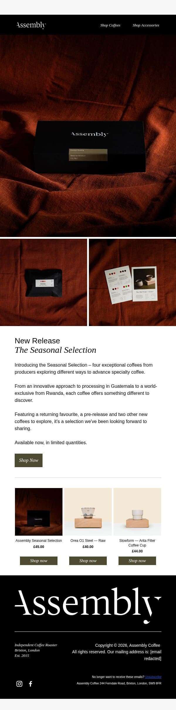 Introducing: The Seasonal Selection email from Assembly Coffee screenshot