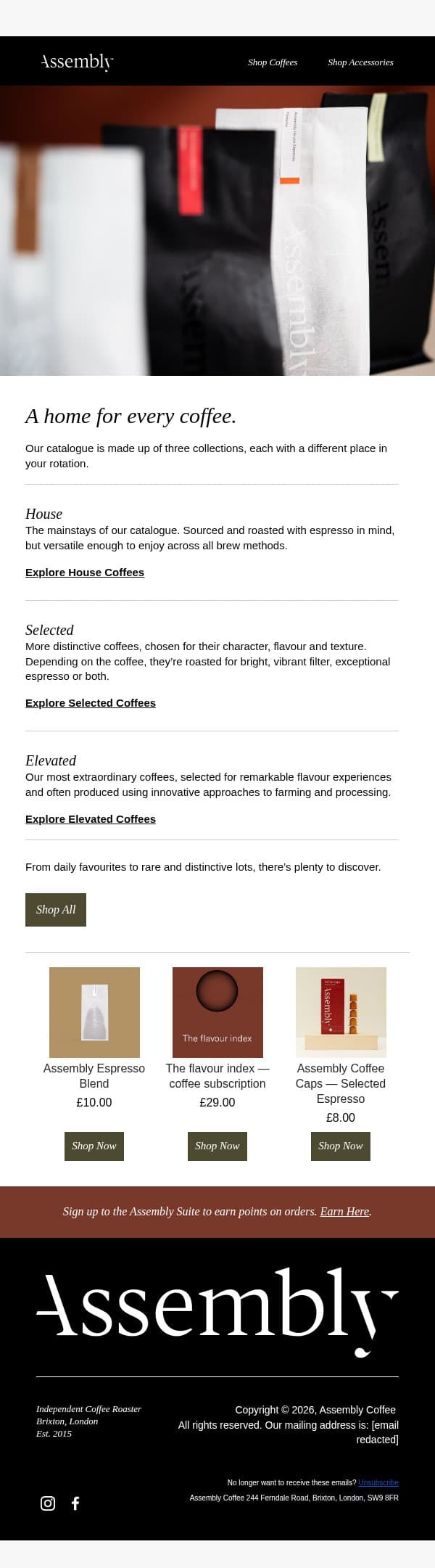Our catalogue explained email from Assembly Coffee screenshot