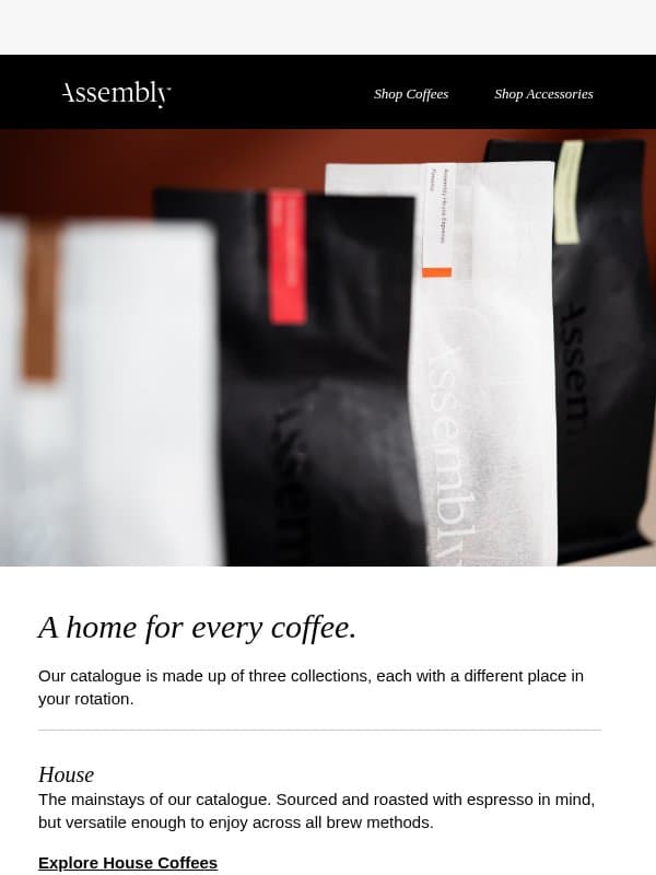 Our catalogue explained email from Assembly Coffee
