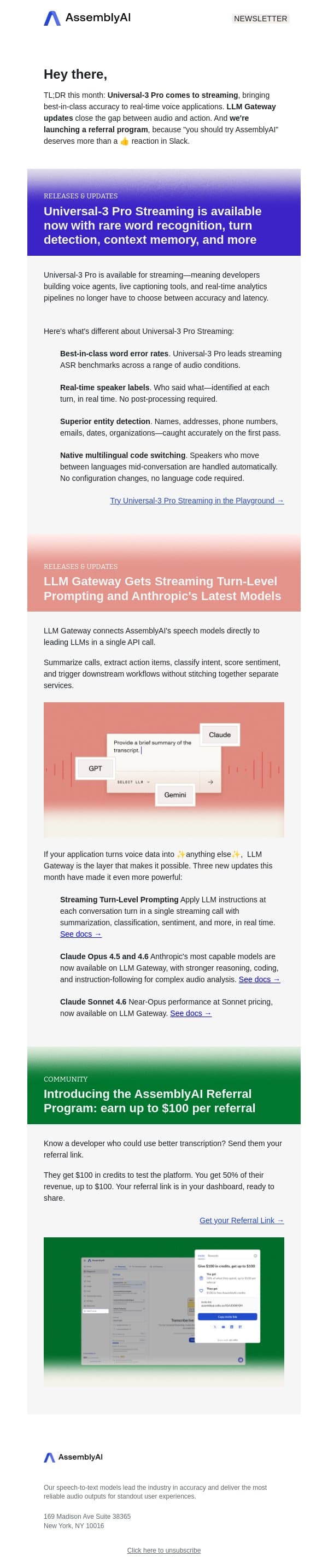 new from assemblyai | march 2026 email from AssemblyAI screenshot