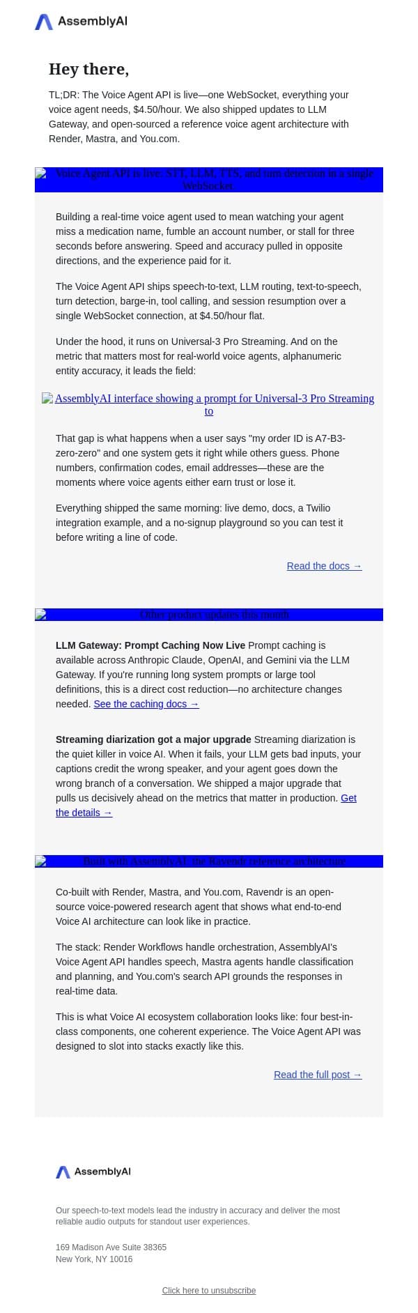 new from assemblyai | may 2026 email from AssemblyAI screenshot