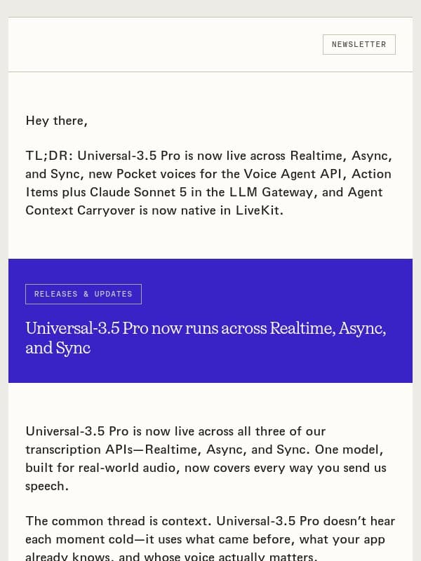 new from assemblyai | july 2026 email from AssemblyAI