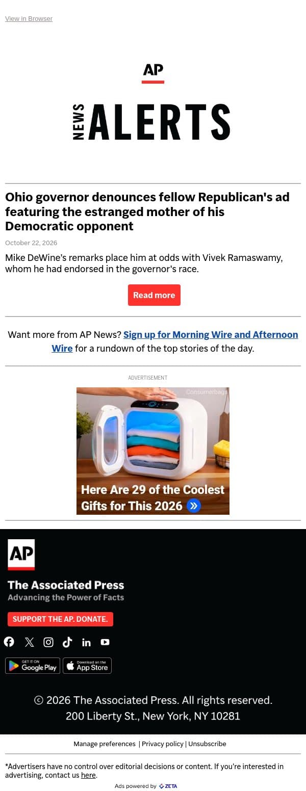 Ohio governor denounces fellow Republican's ad featuring the estranged mother of his Democratic opponent email from Associated Press screenshot