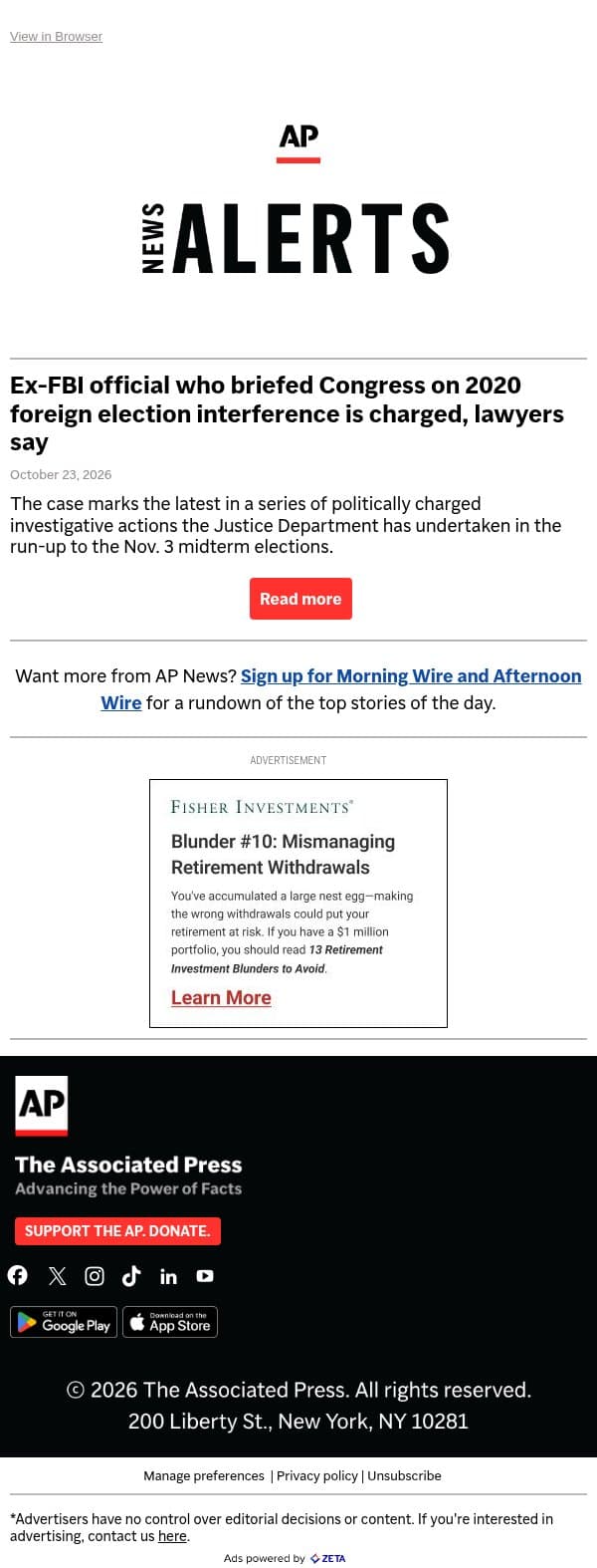 Ex-FBI official who briefed Congress on 2020 foreign election interference is charged, lawyers say email from Associated Press screenshot