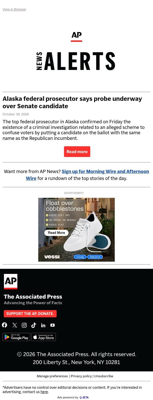 Alaska federal prosecutor says probe underway over Senate candidate email from Associated Press screenshot