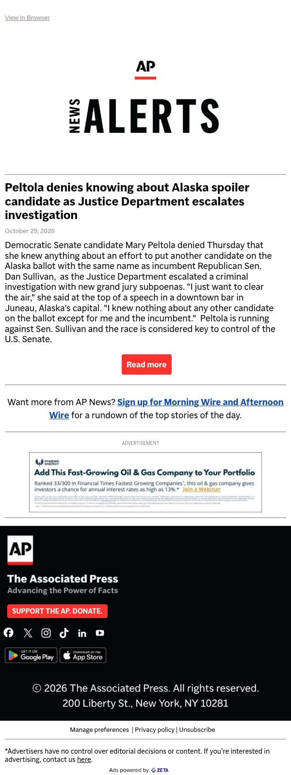 Mary Peltola denies knowing about Alaska spoiler candidate Dan Sullivan email from Associated Press screenshot