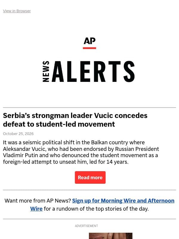 Serbia’s strongman leader Vucic concedes defeat to student-led movement email from Associated Press