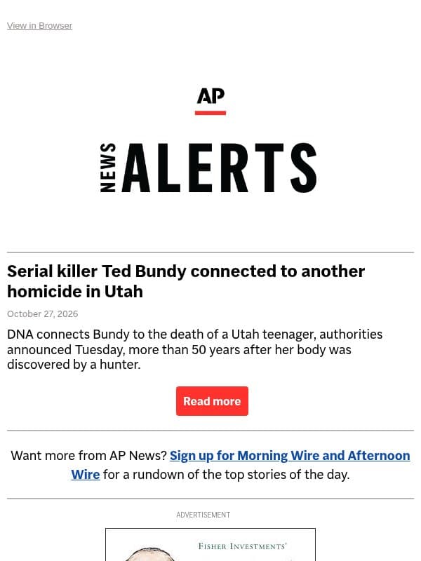 Serial killer Ted Bundy connected to another homicide in Utah email from Associated Press