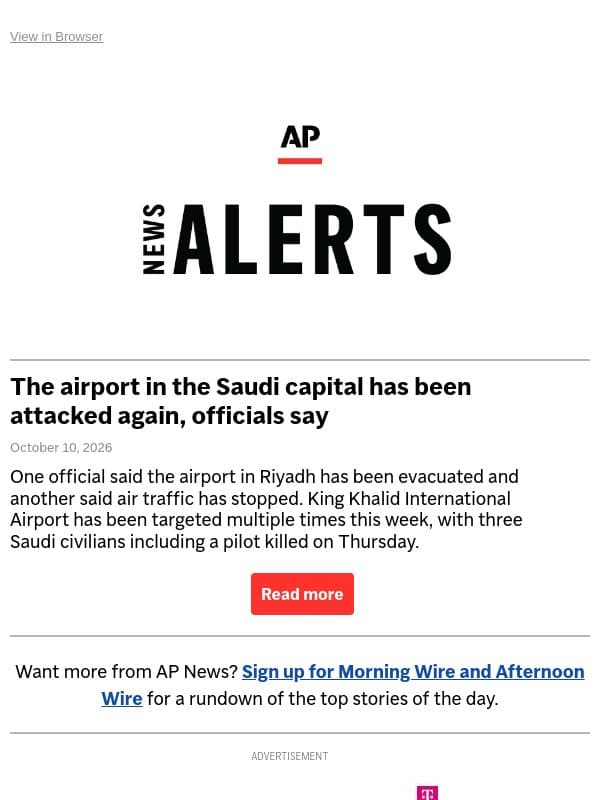 The airport in the Saudi capital has been attacked again, officials say email from Associated Press