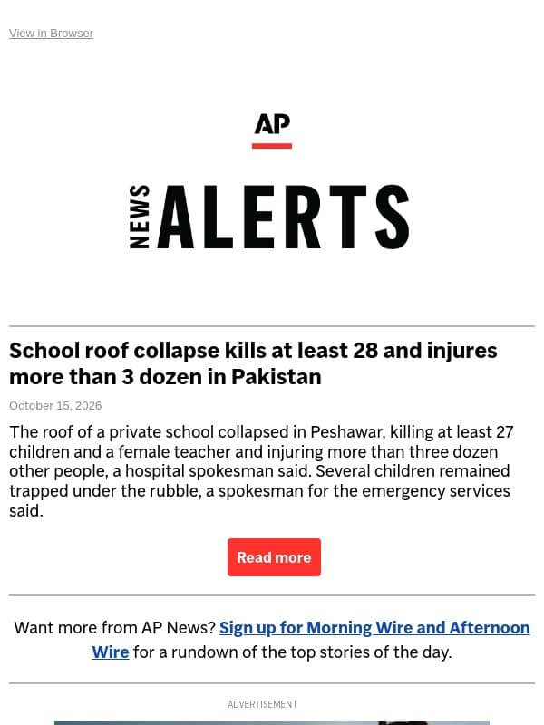School roof collapse kills at least 28 in Pakistan email from Associated Press