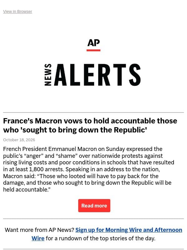 France's Macron vows to hold accountable those who 'sought to bring down the Republic' email from Associated Press